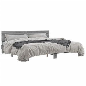 vidaXL Cadru de pat, gri sonoma, 200x200 cm, lemn prelucrat și metal imagine