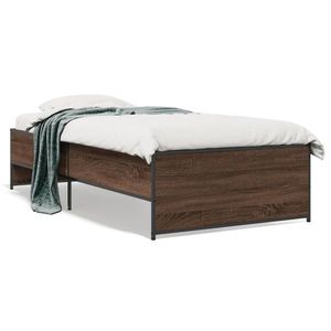 vidaXL Cadru de pat, stejar maro, 90x190 cm, lemn prelucrat și metal imagine