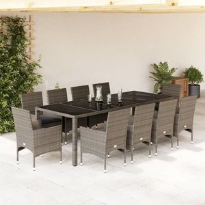 vidaXL Set mobilier de grădină cu perne 11 piese gri poliratan&sticlă imagine