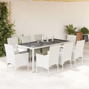 vidaXL Set mobilier de grădină cu perne 9 piese alb poliratan & sticlă imagine