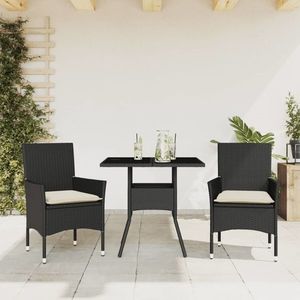 vidaXL Set mobilier de grădină cu perne 3 piese negru poliratan&sticlă imagine