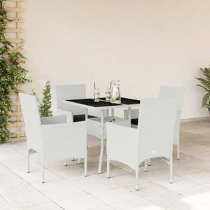 vidaXL Set mobilier de grădină cu perne 5 piese alb poliratan & sticlă imagine
