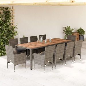 vidaXL Set mobilier grădină perne 11 piese gri poliratan/lemn acacia imagine