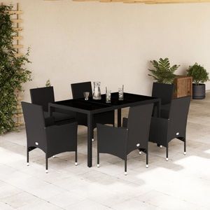 vidaXL Set mobilier de grădină cu perne 7 piese negru poliratan&sticlă imagine