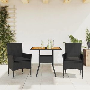 vidaXL Set mobilier grădină perne 3 piese negru poliratan/lemn acacia imagine