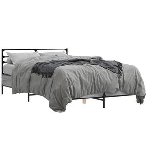 vidaXL Cadru de pat, gri sonoma, 135x190 cm, lemn prelucrat și metal imagine