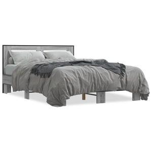 vidaXL Cadru de pat, gri sonoma, 140x200 cm, lemn prelucrat și metal imagine