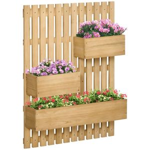 Jardiniera pentru exterior din lemn cu 3 ghivece detasabile, jardiniera verticala cu orificii de scurgere, 60x16x80cm | AOSOM RO imagine