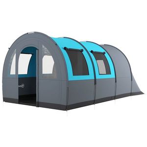 Outsunny Cort de Camping Impermeabil cu 5 Locuri, cu Zonă Separată de Dormit și Living, Cort de Trekking din Poliester, 480x260x200 cm, Gri și Albastru imagine