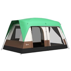 Outsunny Cort Camping Impermeabil cu 4 locuri cu ferestre din plasă, Cort tunel din poliester, 490x305x225 cm, Verde imagine