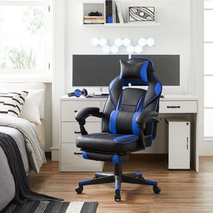 Scaun de birou ergonomic Gaming, Vasagle, piele ecologica, negru/albastru imagine