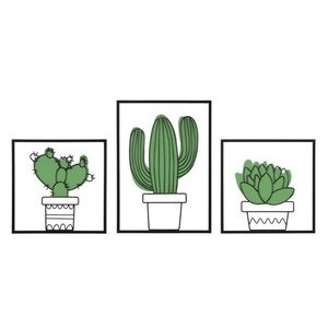 Set 3 decoratiuni de perete Cactus, Mauro Ferretti, 33x46.5 cm, fier, multicolor imagine