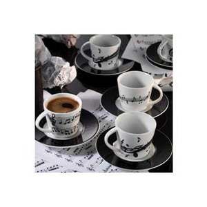 Set 12 piese pentru cafea Kutahya Porselen, 6 cm, portelan, Alb/Negru imagine