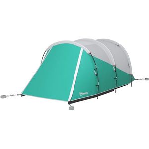 Outsunny Cort de Camping Impermeabil pentru 2-4 Persoane cu Cameră Separată, Cort Tunel Familial cu Geantă de Transport, 460x260x190 cm, Verde imagine