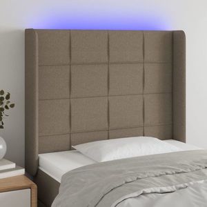 vidaXL Tăblie de pat cu LED, gri taupe, 83x16x118/128 cm, textil imagine