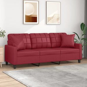 vidaXL Canapea cu 3 locuri cu pernuțe, roșu vin 180 cm piele ecologică imagine