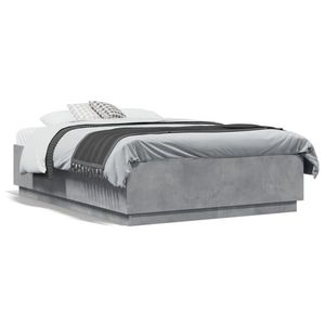 vidaXL Cadru de pat cu LED, gri beton, 135x190 cm, lemn prelucrat imagine
