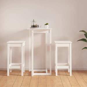 Set masă și scaune de bar 3 piese lemn masiv natural și alb imagine