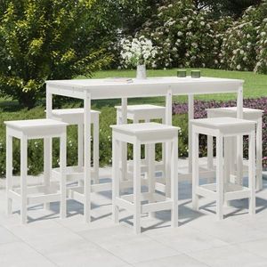 vidaXL Set cu masă de grădină, 7 piese, alb, lemn masiv de pin imagine