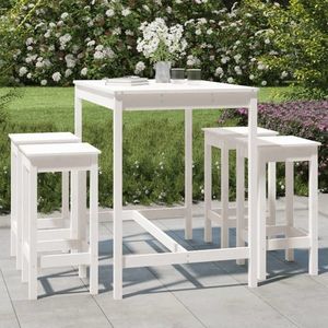 vidaXL Set mobilier de bar pentru grădină, 5 piese, alb, lemn masiv pin imagine