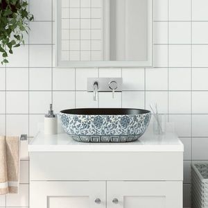 vidaXL Chiuvetă de baie din ceramică, ovală, negru imagine