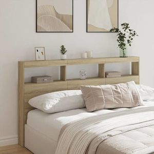 vidaXL Tăblie de pat cu dulap și LED, stejar sonoma, 180x17x102 cm imagine
