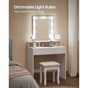 Masa de toaleta / machiaj cu oglinda si iluminare LED, Vasagle, 80 x 40 x 145 cm, PAL/sticla, alb imagine