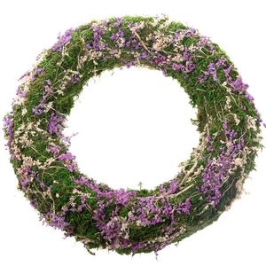 Coroană de mușchi cu flori uscate, violet, 30 x 7 cm imagine