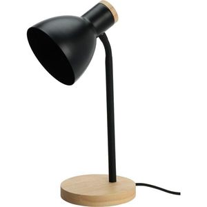Lampă de masă din metal cu bază din lemn Solano negru, 14 x 36 cm imagine
