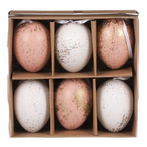 Set de ouă artificiale de Paște decorate cu auriu, roz și alb, 6 buc imagine