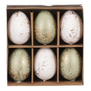 Set de ouă artificiale de Paște în aur decorat, verde-alb, 6 buc imagine