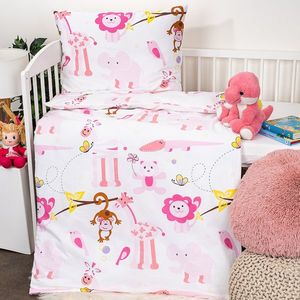 Lenjerie de pat Renforce Zoo din bumbac pentrucopii roz , 90 x 140 cm, 45 x 65 cm imagine