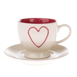 Ceașcă din ceramică cu farfurie Red Heart, 200 ml imagine