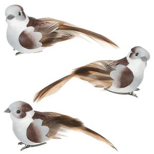 Decoațiune Pasăre cu clips alb-maroniu, 3 buc., 10 x 4 x 4 cm imagine