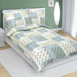 Lenjerie pat din bumbac Bellatex Pătrate, verde, 140 x 200 cm, 70 x 90 cm imagine