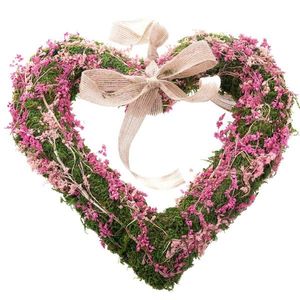 Inimă suspendată din mușchi cu flori uscate, roz, 25 x 3, 5 cm imagine