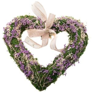 Inima de mușchi suspendată cu flori uscate, violet, 25 x 3, 5 cm imagine