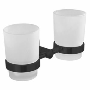 Suport dublu pentru pahare AQUALINE SB205 Samba, sticlă albă lăptoasă, negru imagine