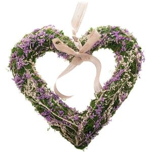 Inima de mușchi suspendată, cu flori uscate, violet, 30 x 4 cm imagine