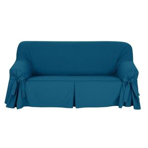 Husă din bumbac de culoare solidă cu legătură pentru canapea și fotoliu, pânză bachette imagine