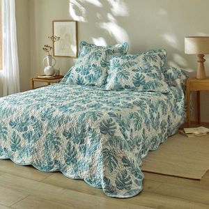 Cuvertură de pat reversibilă matlasată, culoare unită/imprimată imagine