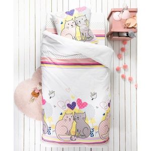 Lenjerie de pat pentru copii Cat Love, pentru 1 persoană, bumbac imagine