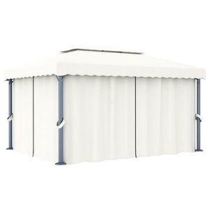 vidaXL Pavilion cu perdea, alb crem, 4 x 3 m, aluminiu imagine