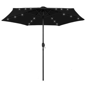 vidaXL Umbrelă de soare cu LED și stâlp aluminiu, negru, 270 cm imagine