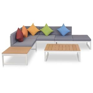 vidaXL Set mobilier de grădină cu perne, 4 piese, aluminiu și WPC imagine