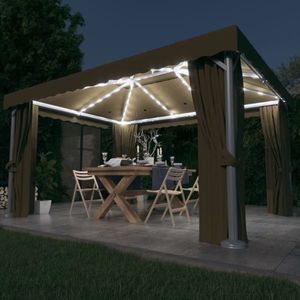 vidaXL Pavilion cu perdea & șir de lumini LED, gri taupe, 4x3 m imagine