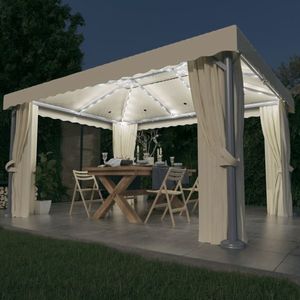 vidaXL Pavilion cu perdele & șiruri lumini LED, alb crem, 4x3 m imagine