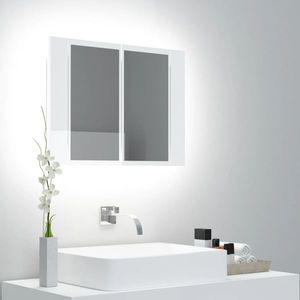 804961 vidaXL Dulap baie cu oglindă LED alb lucios 60x12x45 cm acril imagine