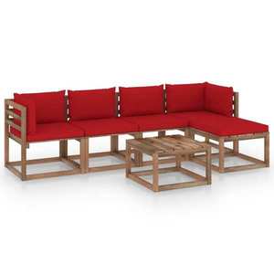 vidaXL Set mobilier de grădină cu perne roșii, 6 piese imagine