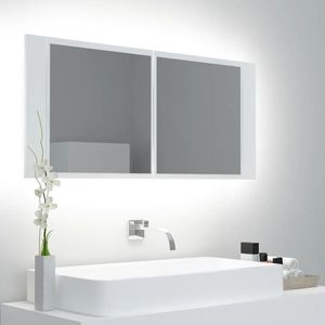 vidaXL Dulap de baie cu oglindă și LED, alb, 100x12x45 cm, acril imagine